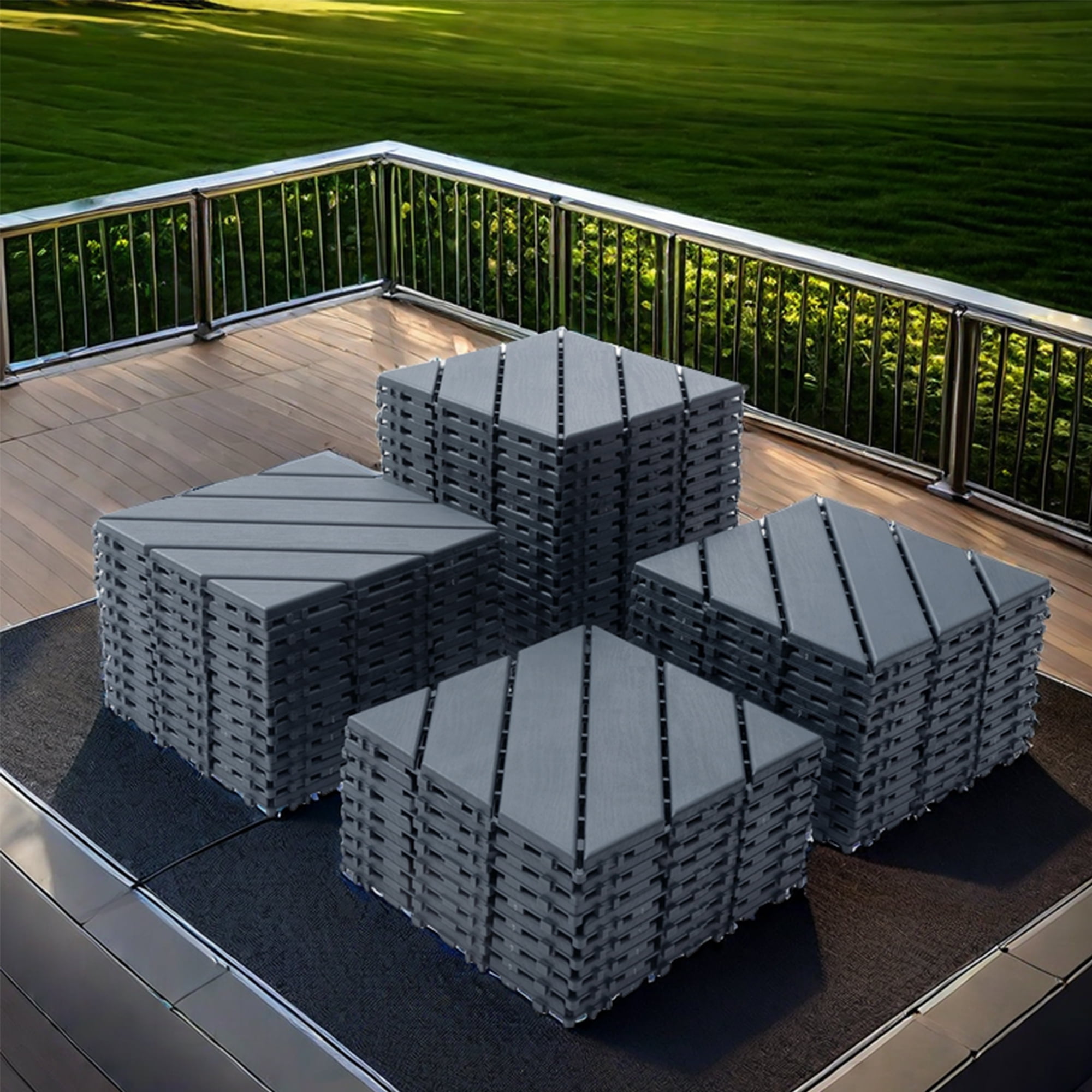 Miniyam 44 Pcs Interlocking Deck Tiles, 12" x 12", Polypropylene, for Outdoor Balcony Garden Gray