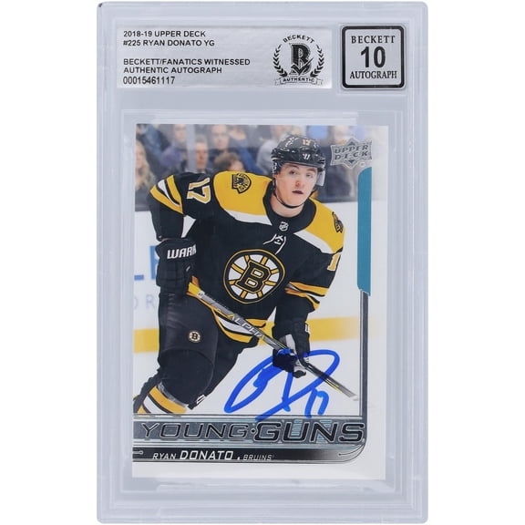 Ryan Donato Boston Bruins Autographed 2018-19 Upper Deck Series 1 Young Guns #225 Beckett Fanatics Witnessed Authenticated 10 Rookie Card - Fanatics Authentic Certified