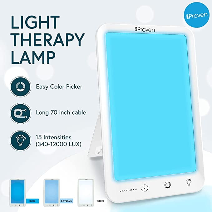 Wedge Dolke Ingen New 2023 iProven SAD Light Therapy Lamp - Low-Intensity Blue Light (640  Lux) to Bright White Light (12,000 Lux) Helps with Seasonal Depression - 3  Colors, 15 Light Modes, Timer Function - Walmart.com