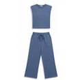 thumbnail image 6 of VBVC Women's 2 Piece Drawstring Tracksuit Set,Crew Neck Tank Top and Wide Leg Pants For Women, Ladies' Soft Lightweight Summer Loungewear with Pockets,Light Blue,S-5XL, 6 of 6