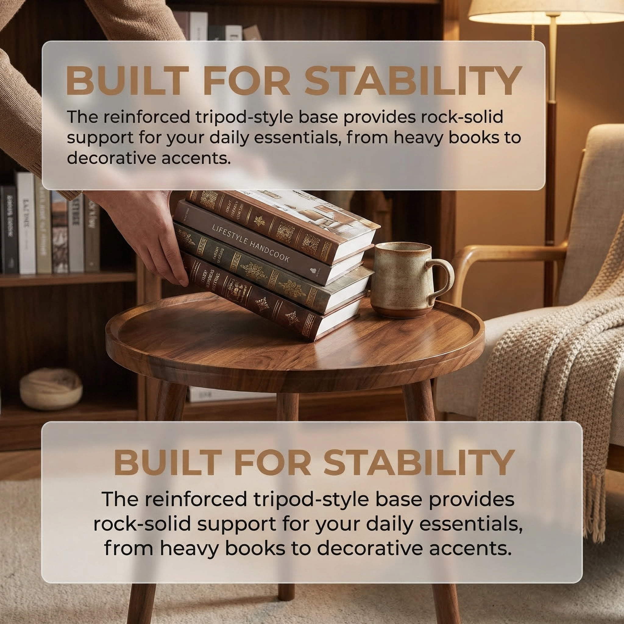 TEAFIRST End Table, Round Wooden Small Farmhouse Side Table for Bedroom, Living Room 16"x16"x19"