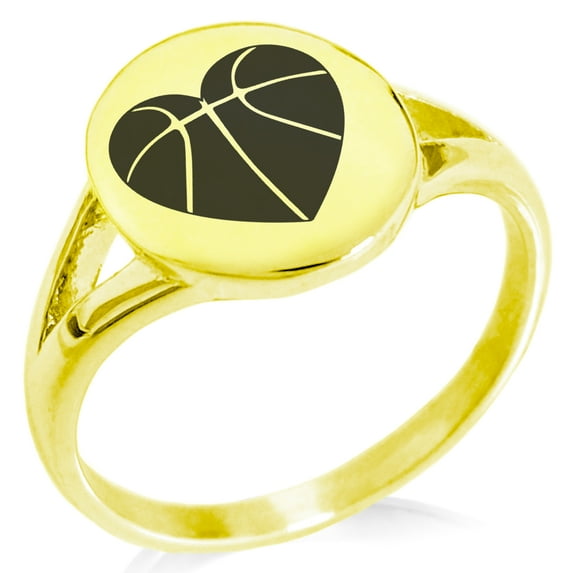 Stainless Steel Love Basketball Heart Minimalist Oval Top Polished Statement Ring