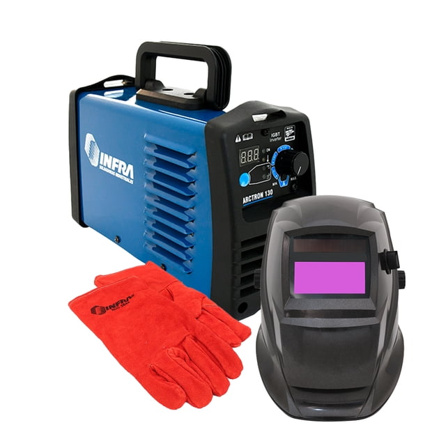 Kit Soldadora INFRA Arctron 130 Incluye Careta Econoline Black Lacquer M1914A sombra DIN 4 / 9-13 y Guante INFRA rojo de carnaza gruesa, resistente y flexible