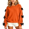 thumbnail image 4 of FRSASU Girls Bow Decorative Long Sleeve Crew‑Neck Fleece Pullover Sweatshirt Drop Shoulder Casual Tops Orange, 4 of 5