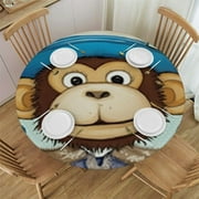 Fitted Round Tablecloth Cartoon Monkey,cute pirate monkeys nautical anchor colorful Table cover,Elastic Edged Table