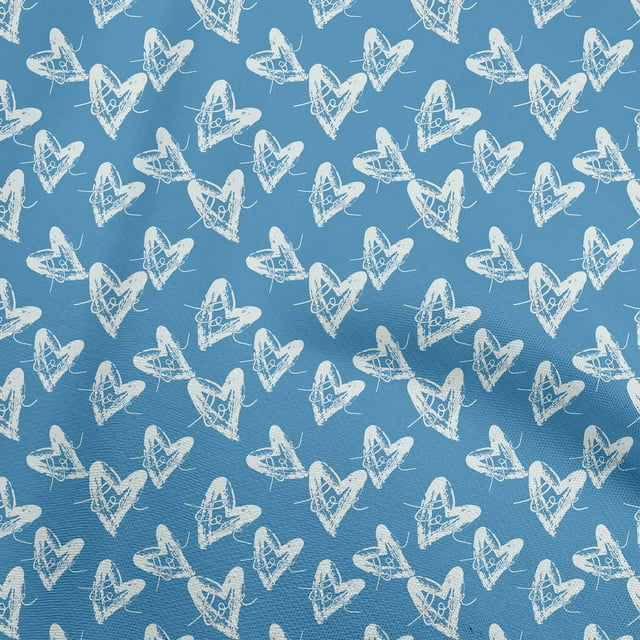oneOone Rayon Medium Blue Fabric Valentine Heart Sewing Craft Projects Fabric Prints By Yard 56 Inch Wide