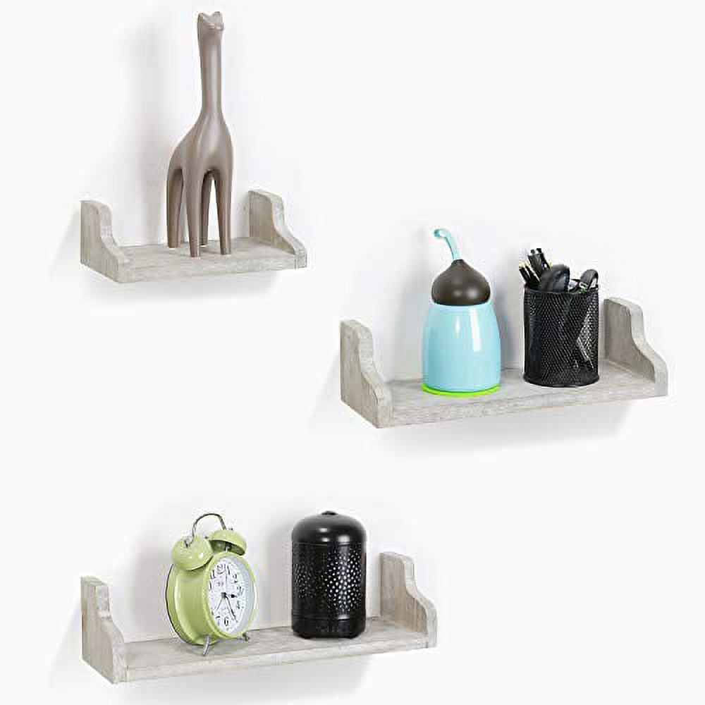 Wall-Mounted Floating Wall Shelves with Metal Brackets, Set of 3 - Rustic Gray