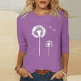 thumbnail image 2 of LYEAA Womens 3/4 Sleeve Shirts Crew Neck Loose Fit Tunic Tops Printed Basic Tee Comfortable Casual Blouse Purple M, 2 of 6