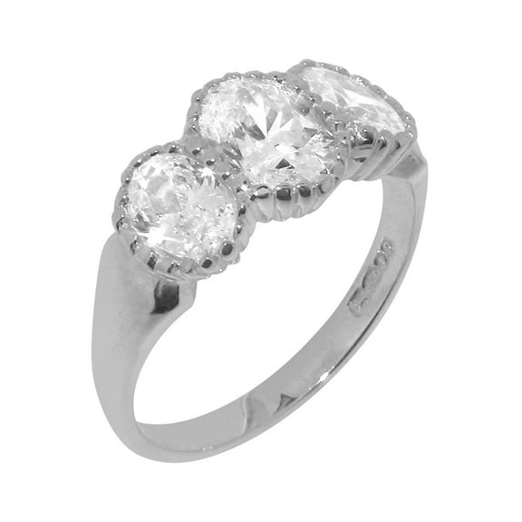 LBG British Made 925 Sterling Silver Synthetic Cubic Zirconia Womens Anniversary Ring - 33 size options - Size 10