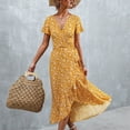 thumbnail image 2 of Vestido largo de verano con estampado floral, escote en V, cintura con cinturón, mangas con volantes y dobladillo asimétrico, 2 of 6