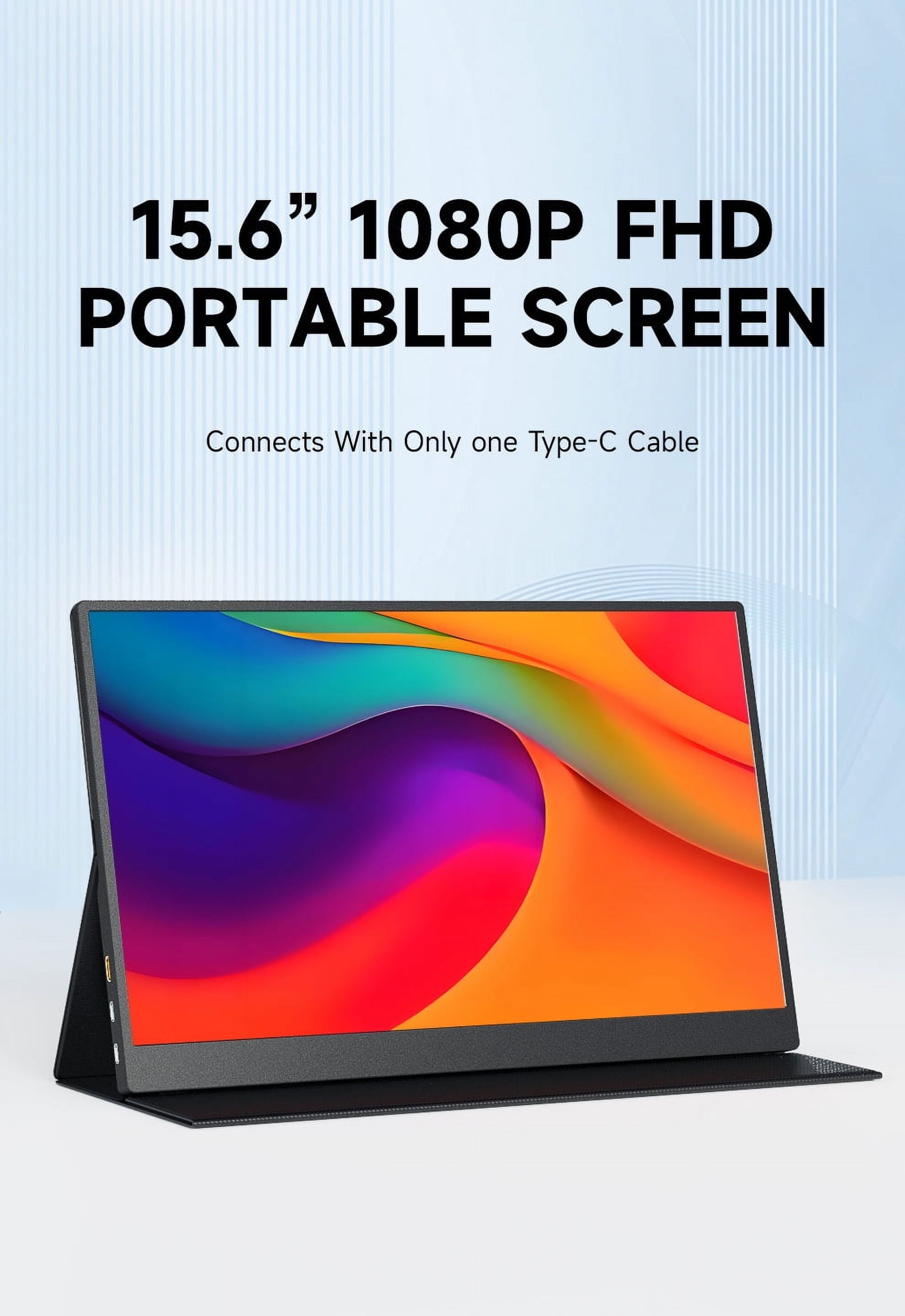 XGERTGI 15.6 Inch FHD Portable Monitor, Ultra-Slim USB-C Travel & Gaming Second Screen for Laptop and Phone, Includes Smart Cover, Black