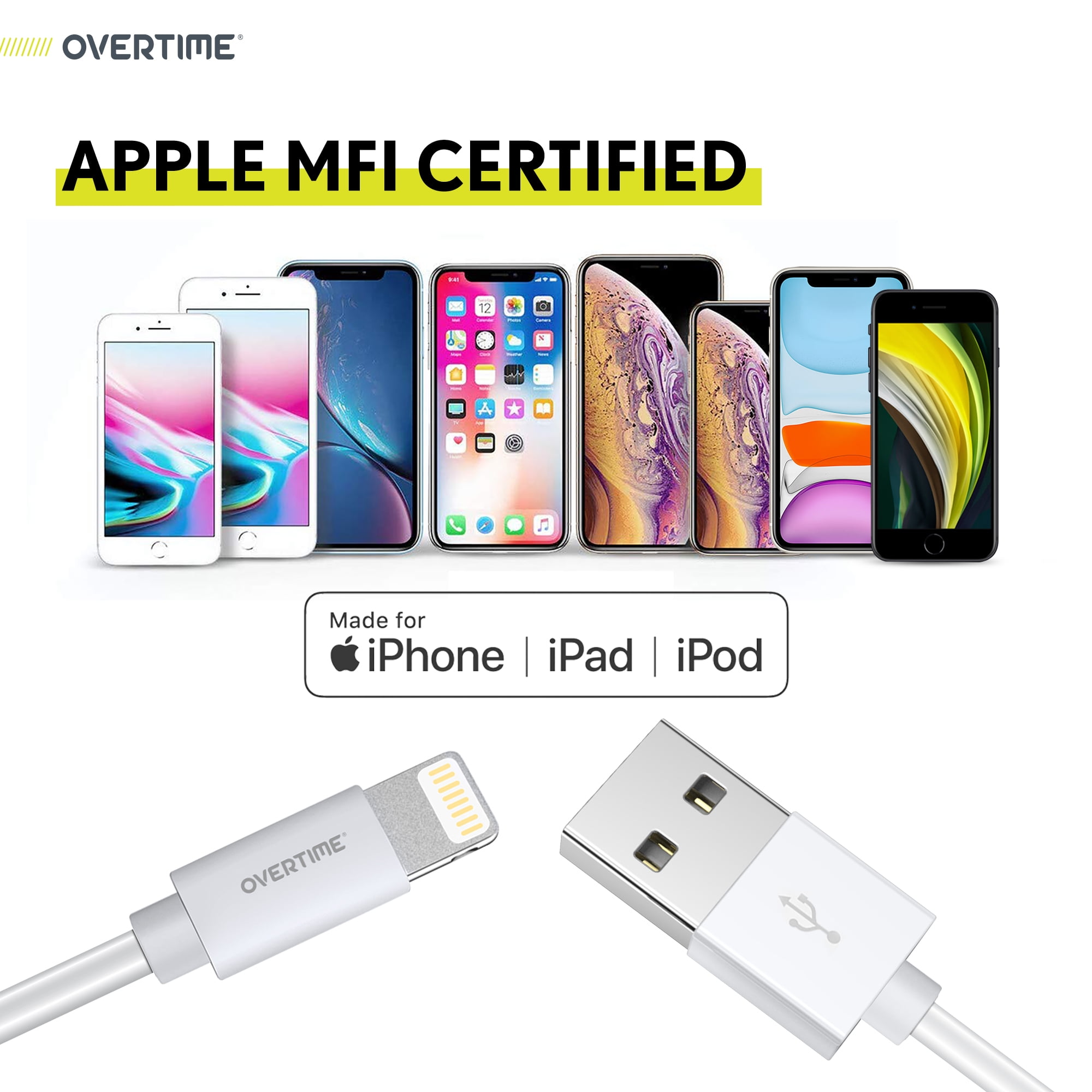 USB C Charger Set, Overtime 20W Fast Charger and USBC-Lightning Cable 10ft - White