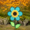 thumbnail image 5 of In the Breeze 2776 - 12 Inch Teal Sunflower Spinner with Leaves — Colorful Flower for your Yard and Garden, 5 of 6