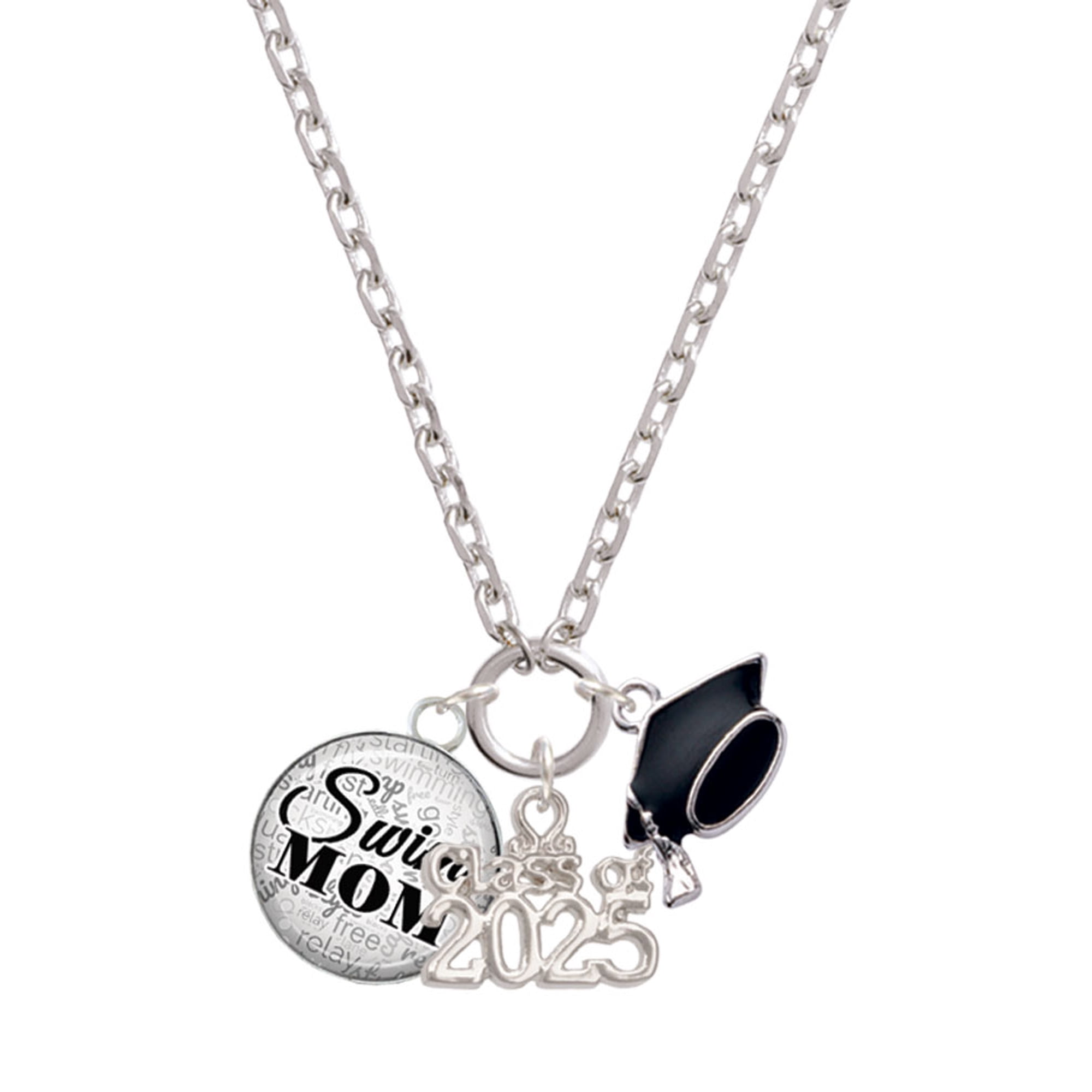 Delight Jewelry Silver-tone Domed Swim Mom - Silver-tone Class of 2025 Graduation Zoey Necklace, 28"