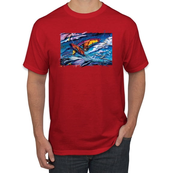 Wild Bobby, Abstract Wind Surfer with Dolphins, Animal Lover, Men Graphic Tees, Red, 5XL