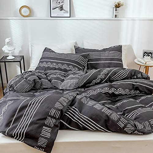 Cotton Twin Bedding Set White Black Stripe Geometric Duvet Cover Boho Arrow Herringbone Print Bedding Comforter Cover Modern Stripe Bedding Set For Kids Boy Girl 1 Duvet Cover 2 Pillowcases Bedding Duvet