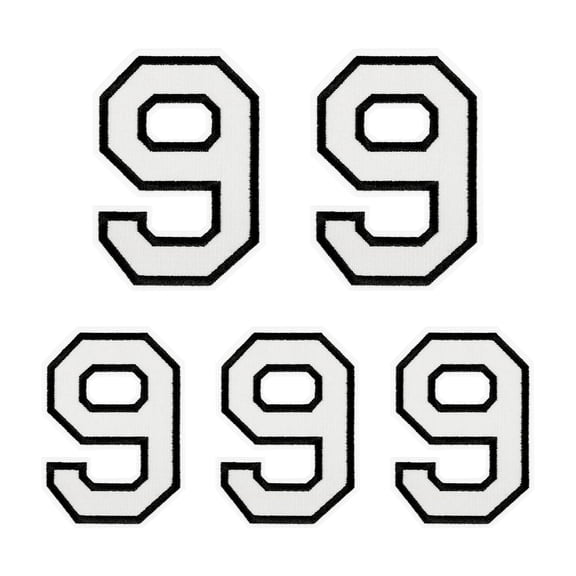 Iron on Number 4.4"/3.1" Number 9 Patches for Repairing Clothing DIY (White, Pack of 5)