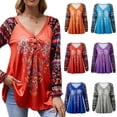 thumbnail image 3 of Camiseta vintage para mujer, estampado floral, cuello en V, manga larga, otoño, camisetas Abanopi Gris/Extragrande, 3 of 7