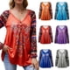 thumbnail image 3 of Camiseta vintage para mujer, estampado floral, cuello en V, manga larga, otoño, camisetas Abanopi Rojo/XX-grande, 3 of 7
