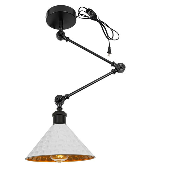 Kiven Pendant Light Fixture Adjustable Height,White Swing Arm Hanging Lights Retractable Design with 15ft Plug-in Cord, Industrial Ceiling Pendant Light for Kitchen Island Picture Office TB2776