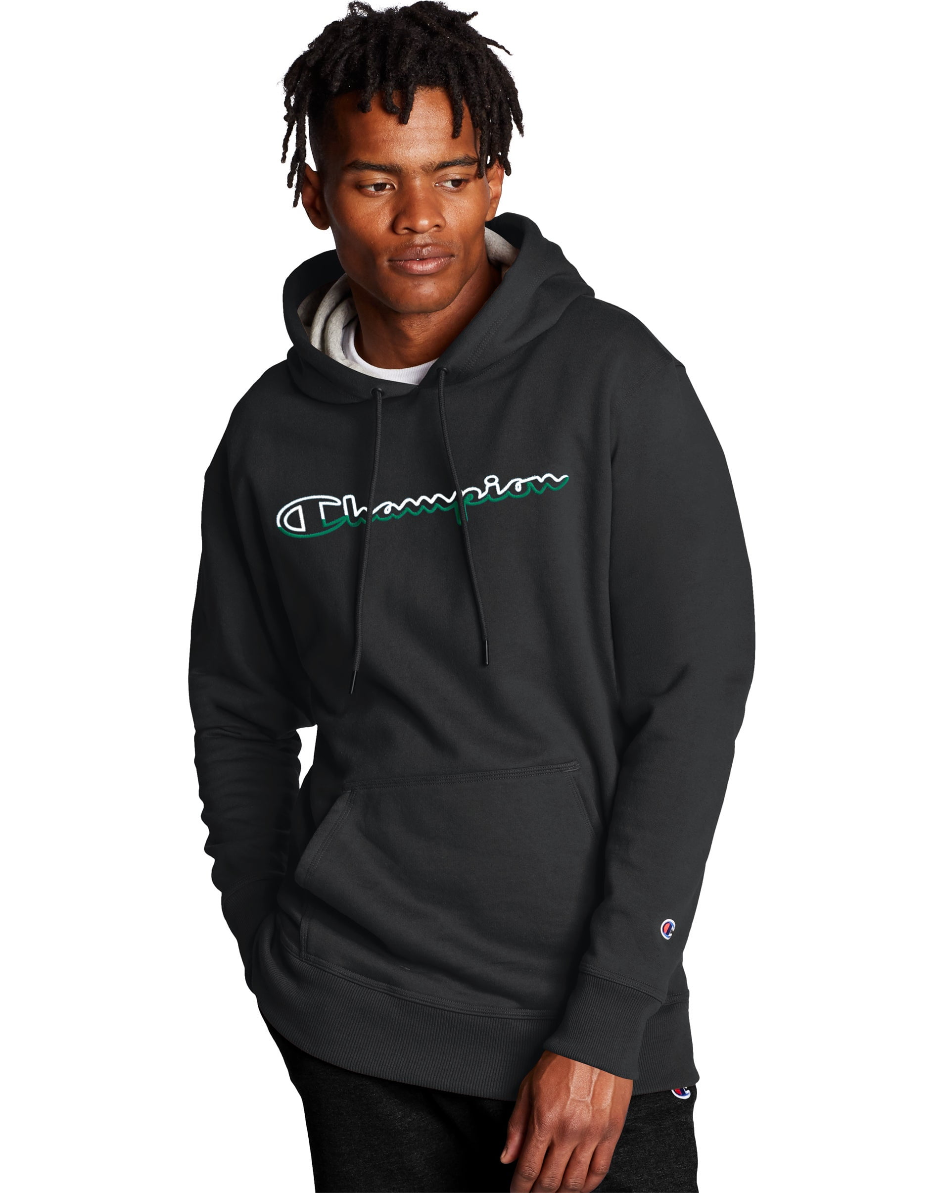 Men's Champion Powerblend Hoodie, Split Script Logo Black XL - Walmart.com