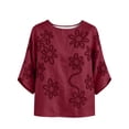 thumbnail image 7 of Womens Tank Tops 100% Cotton Fashion Casual Embroidery Round Neck 3/4 Sleeve Spring Blouse Tops, 7 of 7