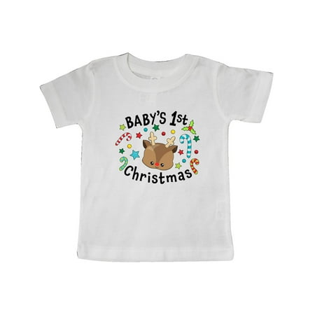 

Inktastic Baby s 1st Christmas Cute Reindeer with Candy Canes Gift Baby Boy or Baby Girl T-Shirt