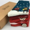 thumbnail image 3 of Monebena 1 Box of 5 Pairs Christmas Socks for Womens Cotton Fuzzy Socks Winter Warm  Floor Socks Christmas Stocking and New Year Gift for Girls M01, 3 of 5