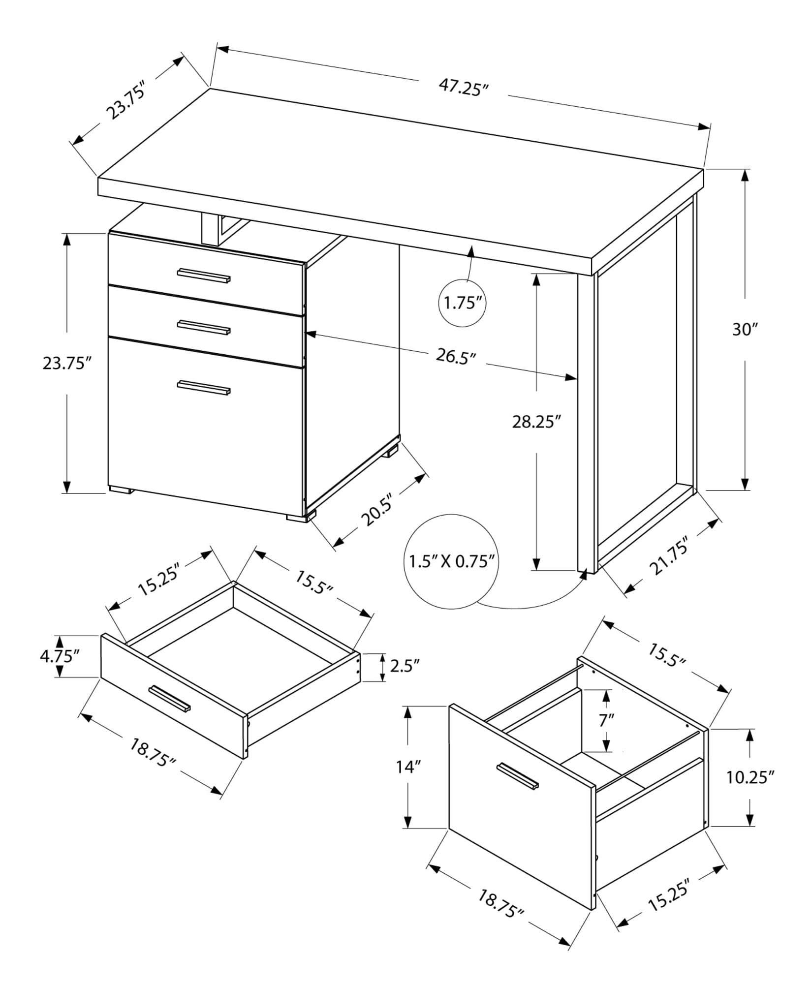 Monarch Specialties Computer Desk, Home Office, Laptop, Storage Drawers, 48"L, Work, Brown Laminate