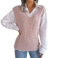 thumbnail image 3 of UJNDER Womens V Neck Sleeveless Knitted Vest College Style Pullover Sweater Sweater Vest Pink S, 3 of 8