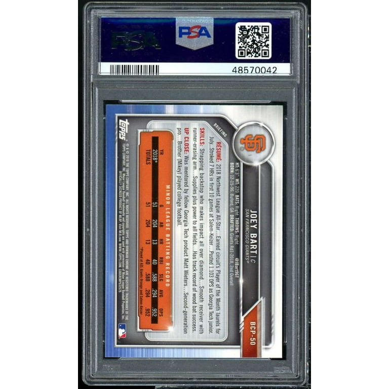 Joe Bart Rookie Card 2019 Bowman Prospects Chrome #50 PSA 9