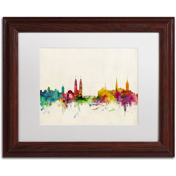 Trademark Fine Art 'Zurich Switzerland Skyline' Canvas Art by Michael Tompsett, White Matte, Wood Frame