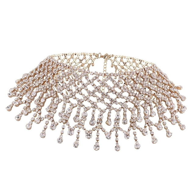 Collar con borlas, gargantilla, cadena para el cuello, colgante, collar con borlas de cristal para Navidad dorado