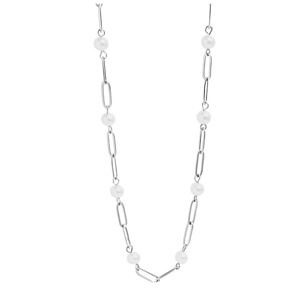 Simulated Pearl Paperclip Chain Necklace for Women Gold Stainless Steel Ginger Lyne Collection