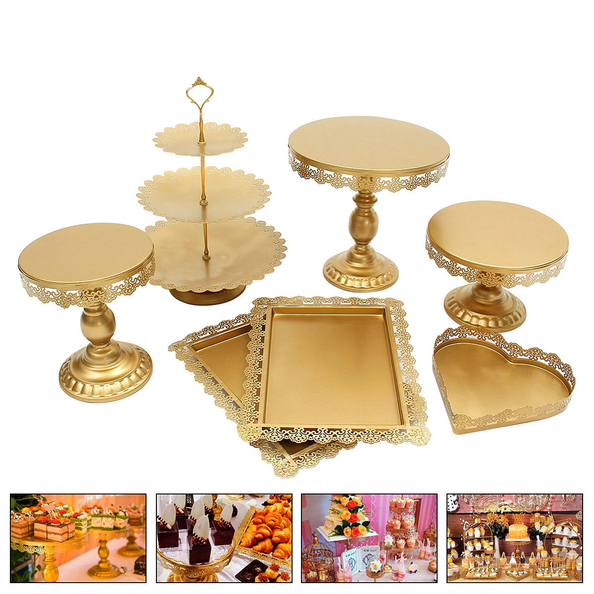 Crystal Round Metal Cake Holder Cupcake Dessert Stand Plate Wedding Display Set 
