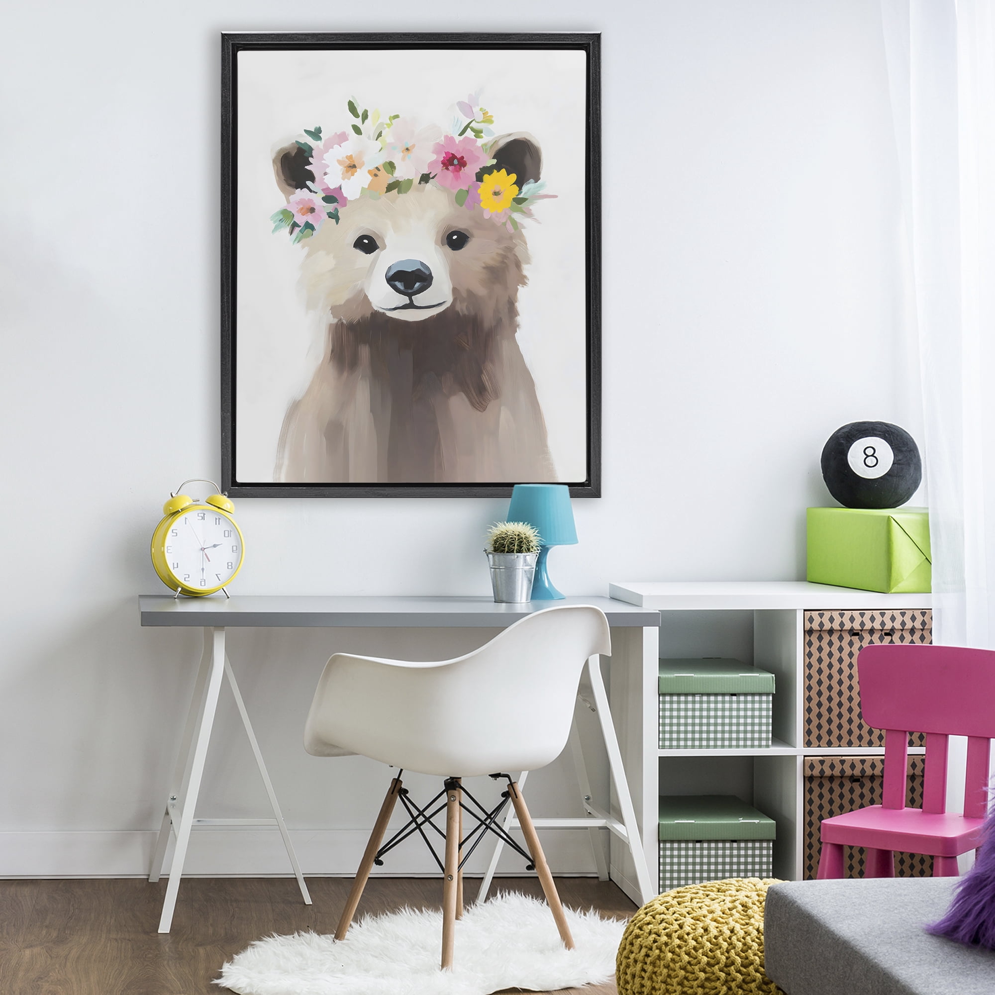 Stupell Industries Flower Crown Bear Black Framed Floater Canvas Wall Art, design by The Prints Vibe