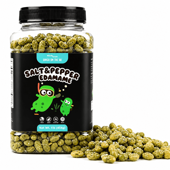 WorkBrew Crunchy Roasted Edamame, Sea Salt & Pepper Seasoning, High Protein Plant-Based (13g)  Vegan Snack, Made with Olive Oil, 1 lb ((16 oz) Jar