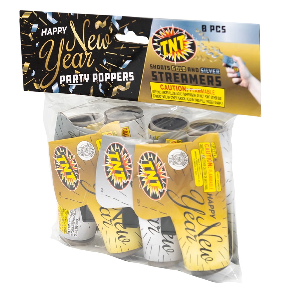 New Year's Magnum Popper, TNT Fireworks, Gold and Silver Confetti Poppers