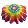 thumbnail image 4 of Rainbow Tie Dye Ray Circle Pattern Round Tablecloth 60"x60",Wrinkle Wipeable Table Cloth for Kitchen Dining Room Picnic Patio Party, 4 of 6