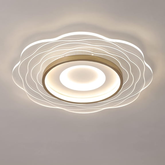Modern Ceiling Light Wave Round Dimmable LED Ceiling Lamp Flush Mount LED Chandelier Lighting for Living Kitchen Dining Room Bedroom Office with Remote
