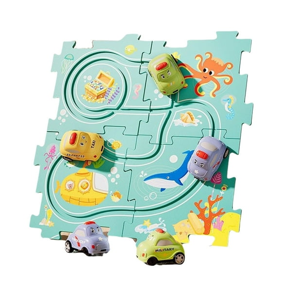 SIYTUAU Blue Vehicle Assembly Puzzle Diy Building Set 4 Slide Cars Construction Activity Track Pathway Creation Play Learning Toy Blue