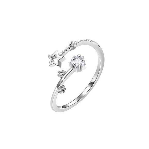Women's Adjustable Star Openwork Ring with Cubic Zirconia, Elegant Hollow-Out Fashion Jewelry Gift for Her - Perfect for Anniversary, Birthday, Valentine's Day
