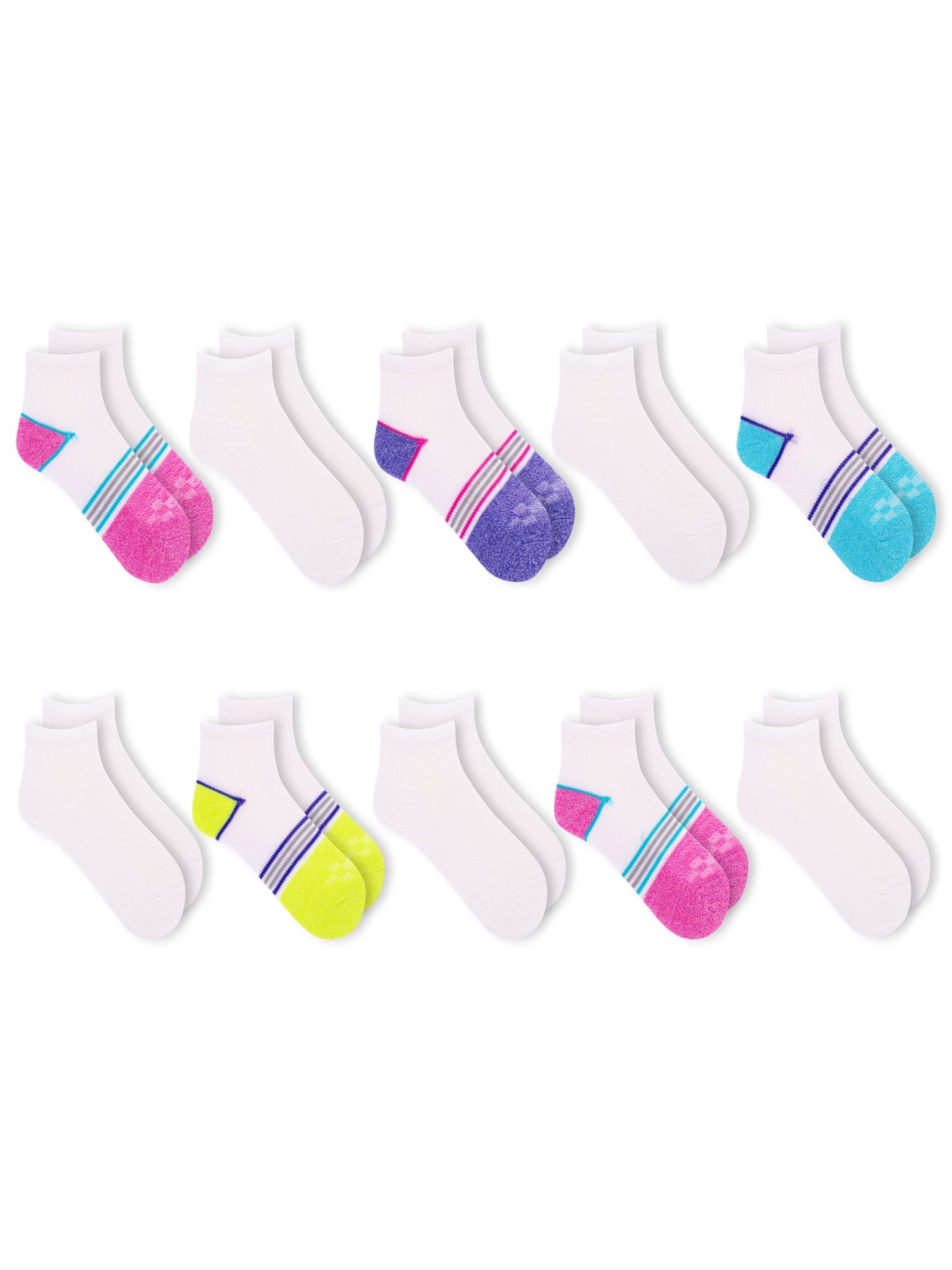 Athletic Works Girls Cushioned Comfort Ankle Socks, 10 Pack, Sizes S-L