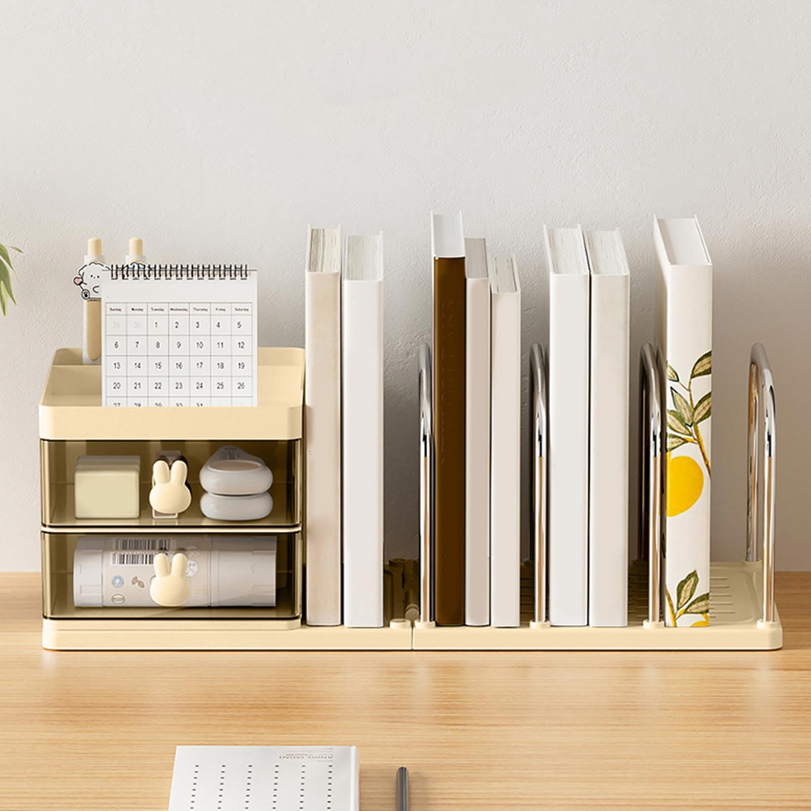 Desk Organizers, Office Organization with Accessories and Vertical File Holder, Desktop Book Shelf, for Office Supplies, Desk Accessories, for Study Room, Dorm (Beige)