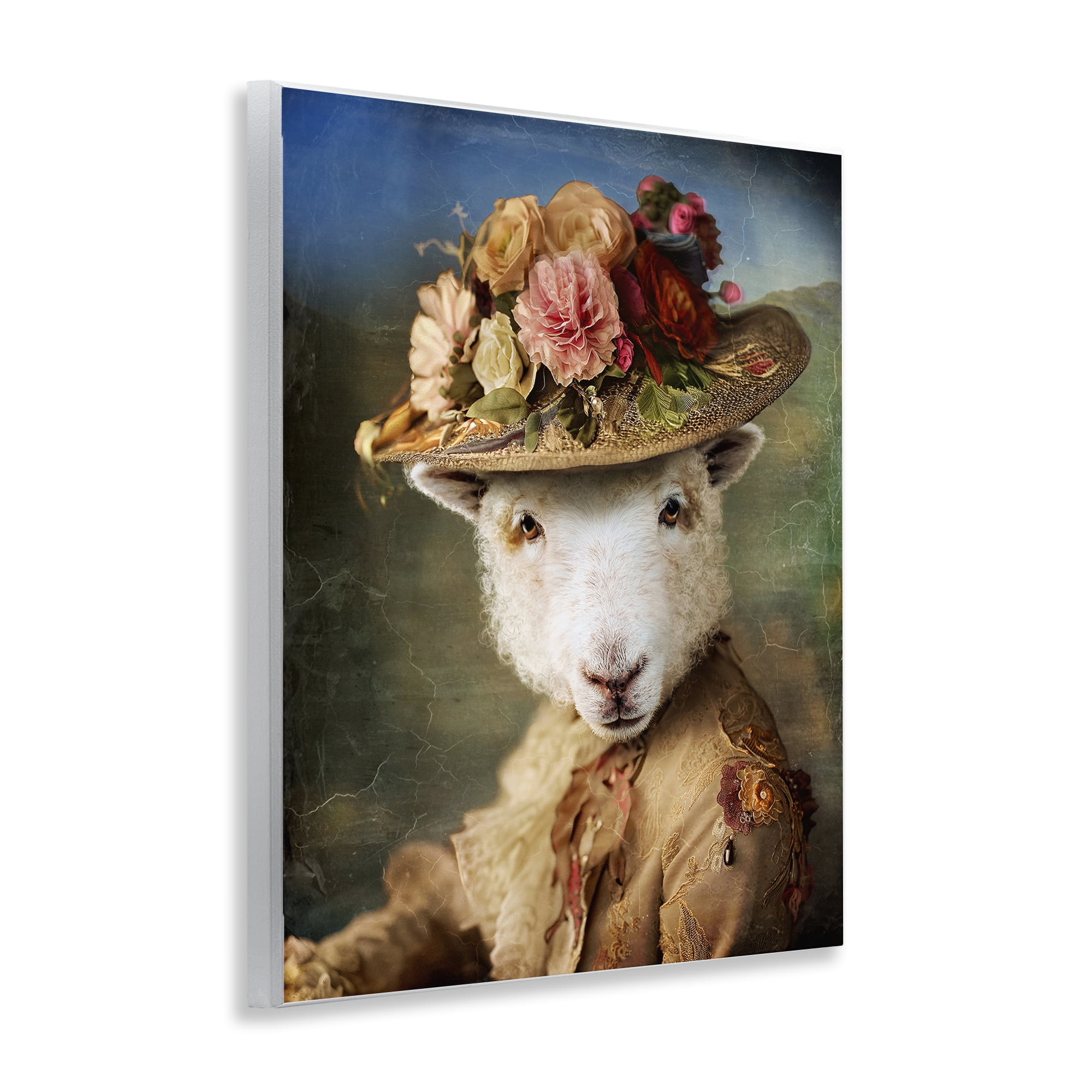 Stupell Industries Lamb with Floral Hat Animals & Insects Painting Unframed Art Print Wall Art, 11 x 14