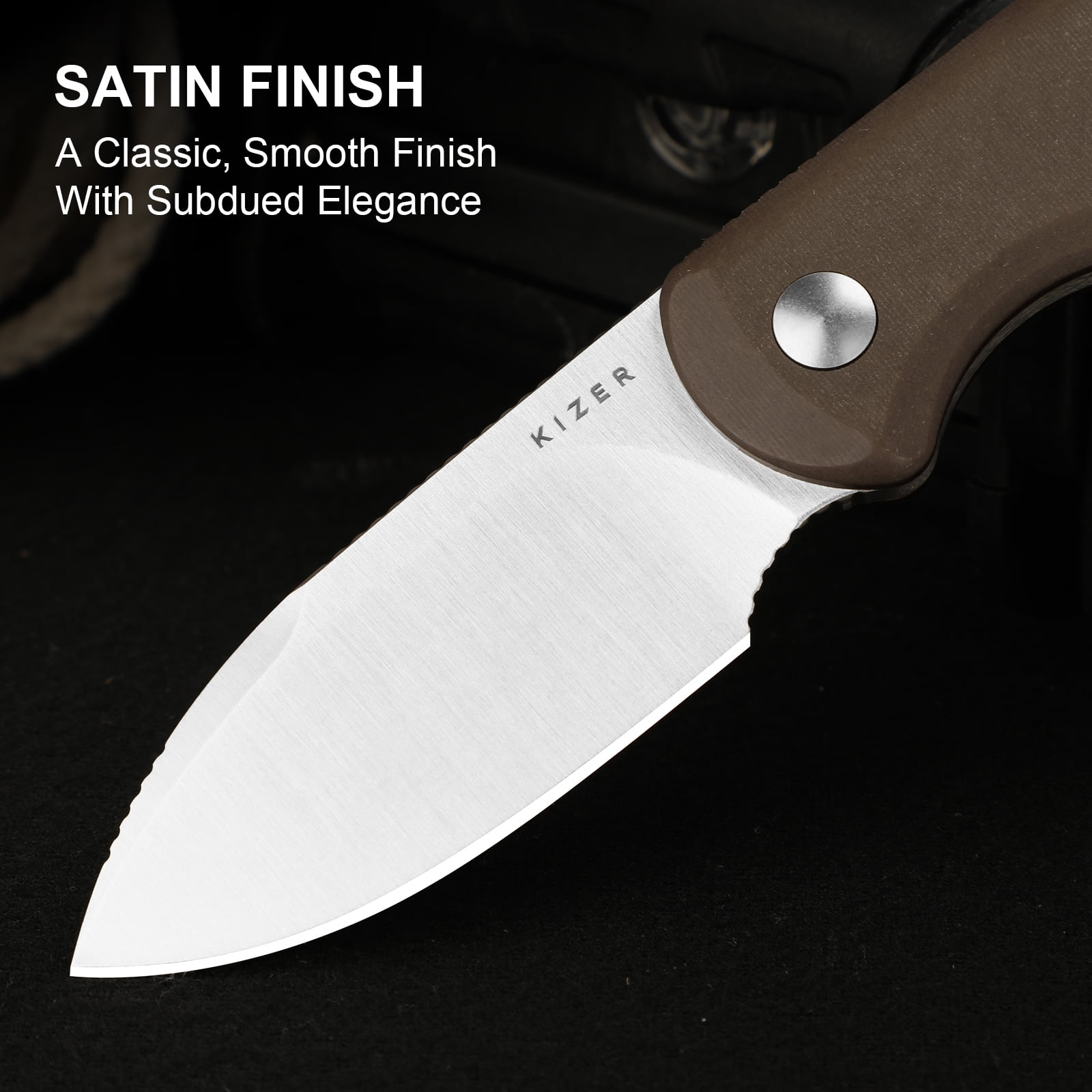 Kizer Drop Bear Fix Drop Point Fixed Knife 14C28N Blade Micarta Handle With Sheath 1094A2