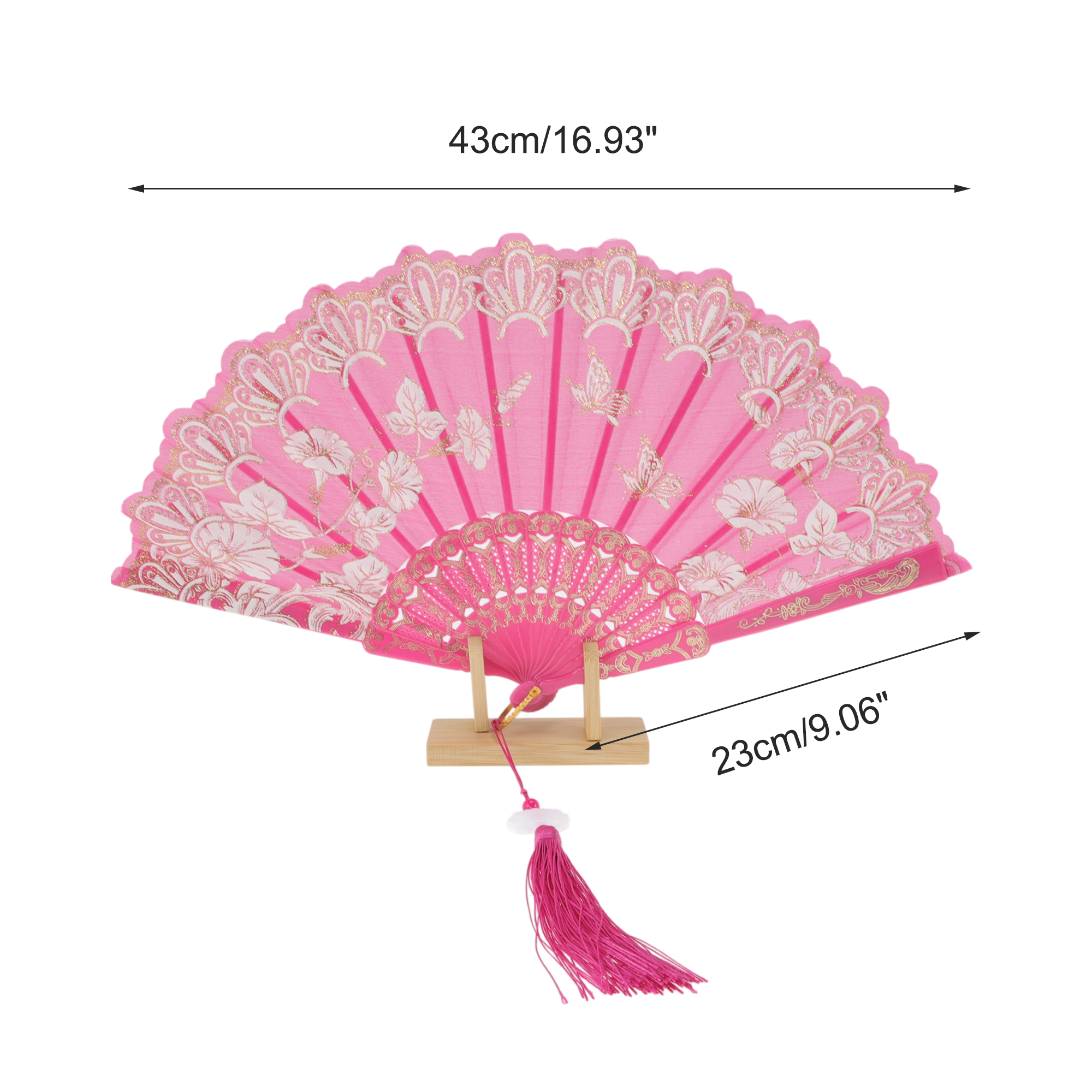 Unique Bargains Tassel Folding Fan 1 Pc for Weddings Parties Rose Red