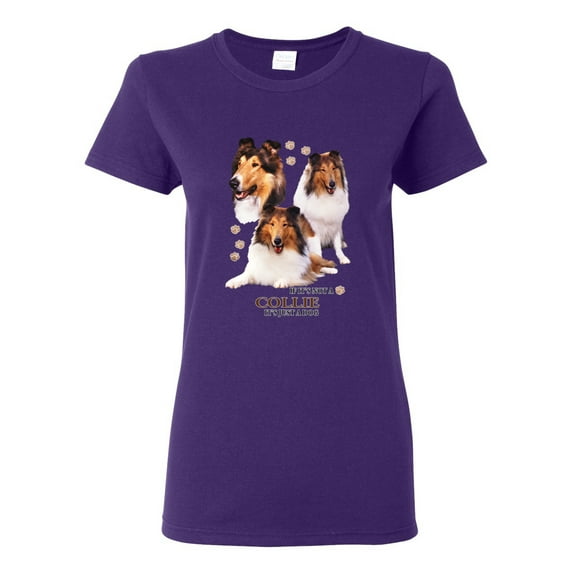 If It's Not a Collie It's Just a Dog Gift | Womens Dog Lover Graphic T-Shirt, Purple, Large