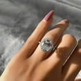 thumbnail image 2 of Oval Diamond Cluster Engagement Ring in 925 Sterling Silver- Wedding Halo Ring, 2 of 5