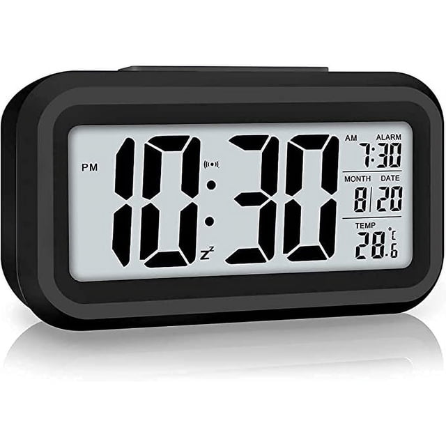 Reloj despertador digital, reloj digital LED con pantalla de temperatura, espejo despertador portátil con 2 alarmas, funciona con pilas, control de luz, reloj